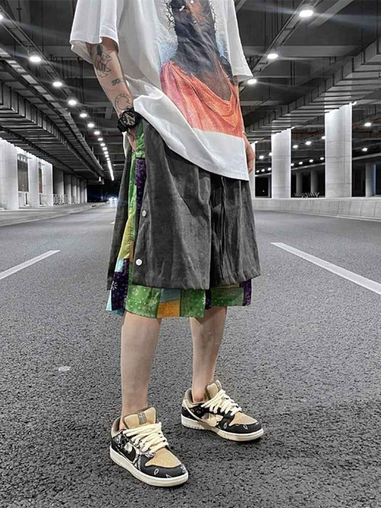 Suede Breasted Cropped Pants Fake Two Pieces