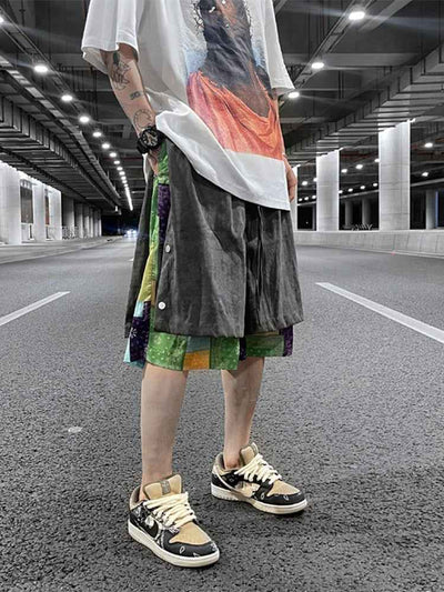 Suede Breasted Cropped Pants Fake Two Pieces