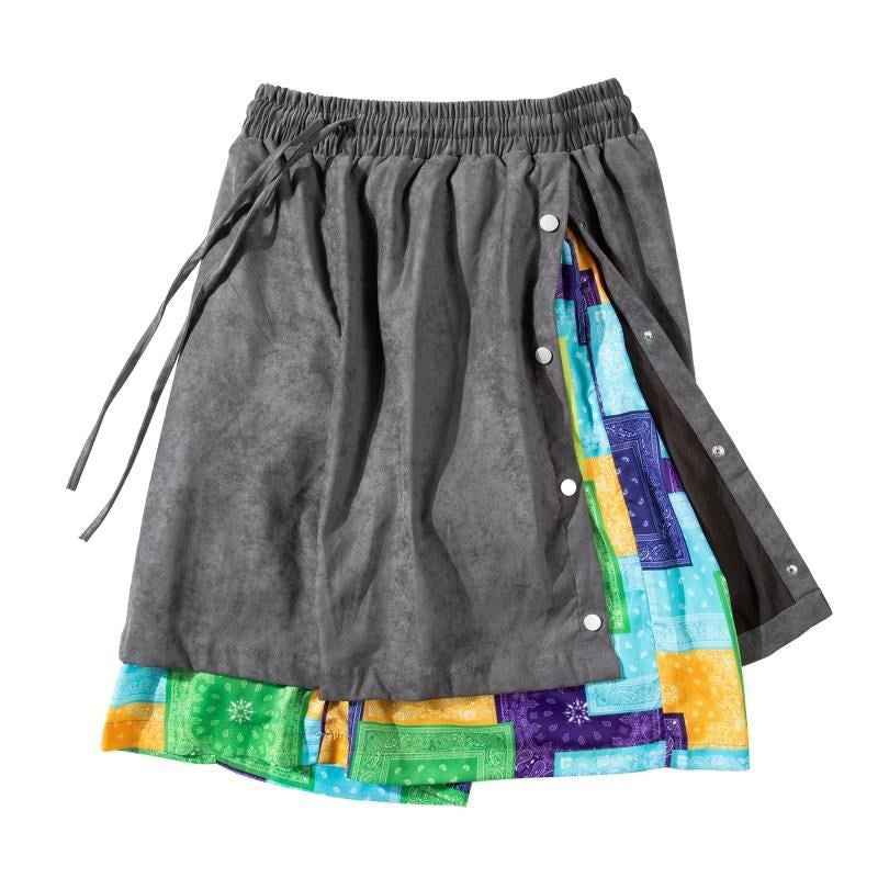 Suede Breasted Cropped Pants Fake Two Pieces