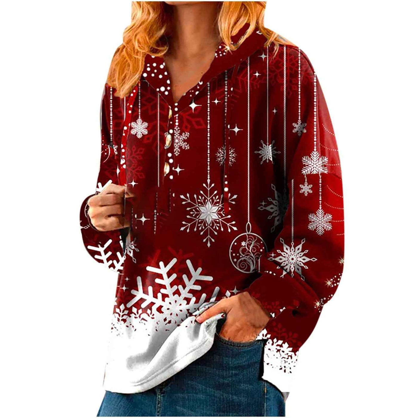 Ladies Short Casual Hooded Christmas Sweater