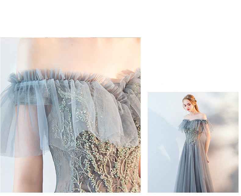 The Host's Annual Meeting Banquet Dress Skirt Fairy Air Shoulder Long Dress Female