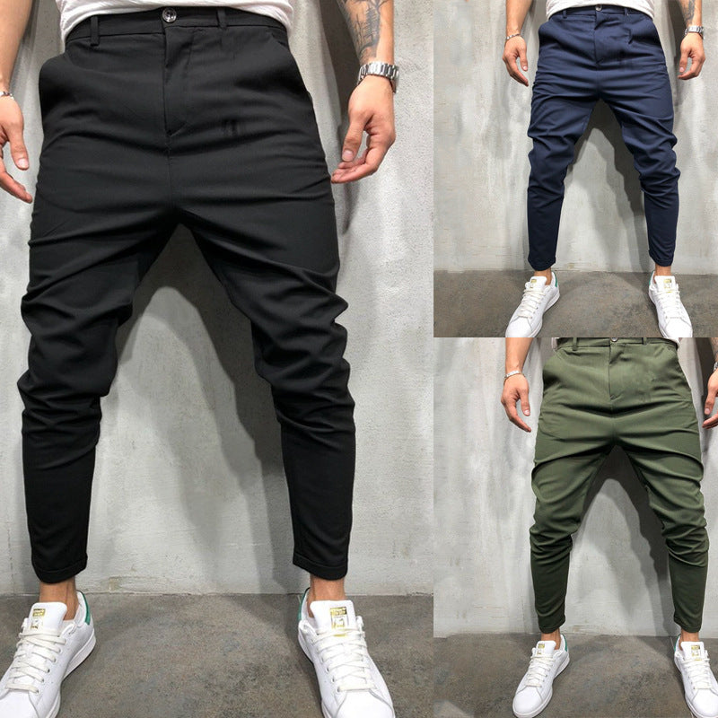 Men's Solid Color Slim Woven Leisure Trousers SHOPPORA