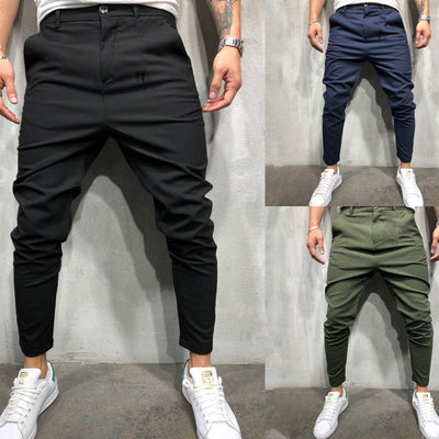 Men's Solid Color Slim Woven Leisure Trousers SHOPPORA