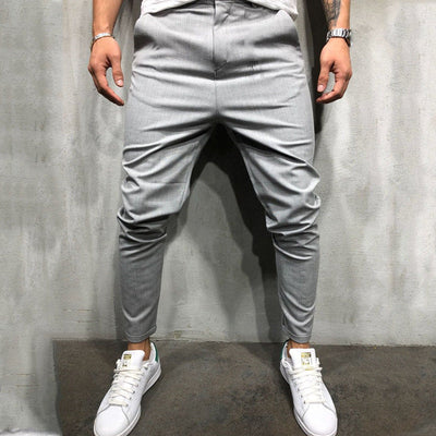 Men's Solid Color Slim Woven Leisure Trousers SHOPPORA