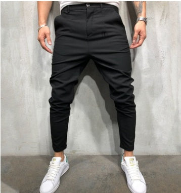 Men's Solid Color Slim Woven Leisure Trousers SHOPPORA