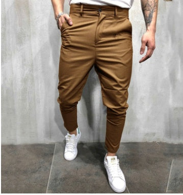 Men's Solid Color Slim Woven Leisure Trousers SHOPPORA