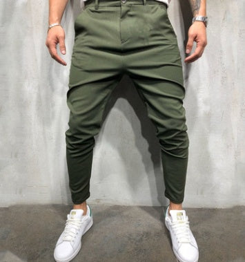 Men's Solid Color Slim Woven Leisure Trousers SHOPPORA
