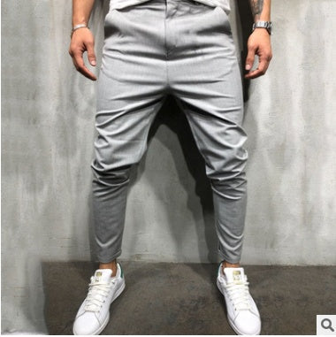 Men's Solid Color Slim Woven Leisure Trousers SHOPPORA