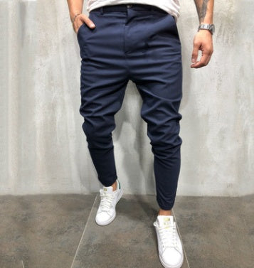 Men's Solid Color Slim Woven Leisure Trousers SHOPPORA