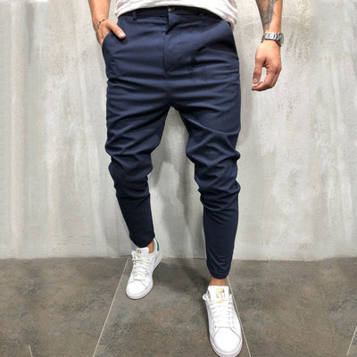 Men's Solid Color Slim Woven Leisure Trousers SHOPPORA