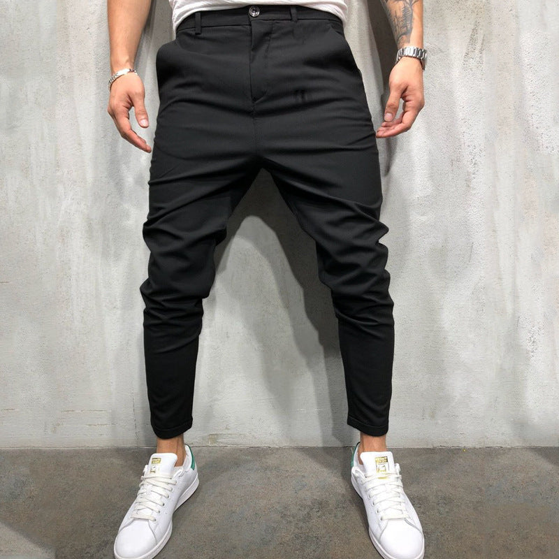 Men's Solid Color Slim Woven Leisure Trousers SHOPPORA