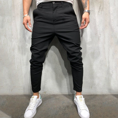 Men's Solid Color Slim Woven Leisure Trousers SHOPPORA