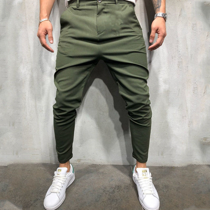 Men's Solid Color Slim Woven Leisure Trousers SHOPPORA