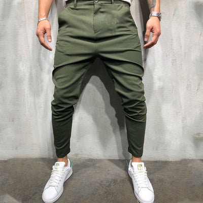 Men's Solid Color Slim Woven Leisure Trousers SHOPPORA