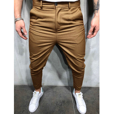 Men's Solid Color Slim Woven Leisure Trousers SHOPPORA
