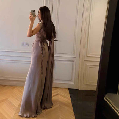 Pleated Ribbon Satin Evening Dress