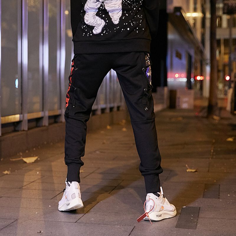 Men's high street hip hop print wearing rope harem pants feet pants SHOPPORA