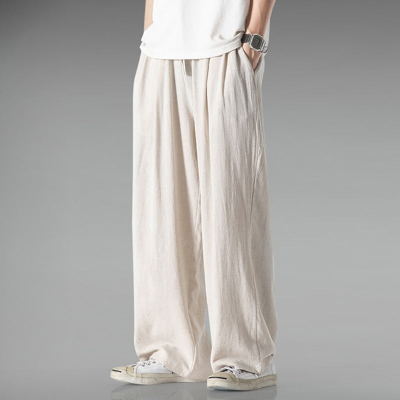 Lightweight Breathable Summer Plus Size Loose Straight Wide Leg Cotton And Linen Casual Pants SHOPPORA