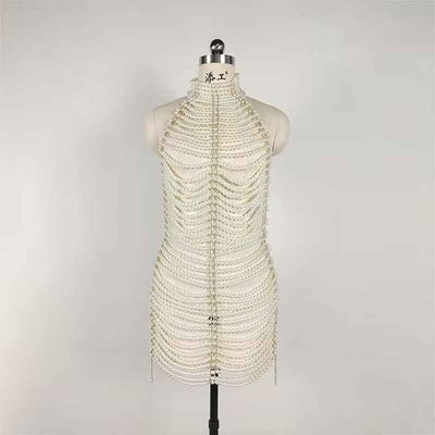 Beaded Halter Fashion Party Banquet Performance Dress