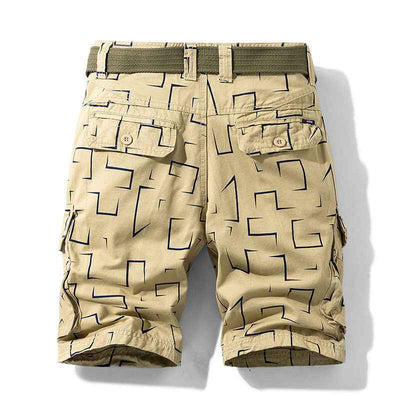 Solid Color Multi-pocket Geometric Print Five-point Pants