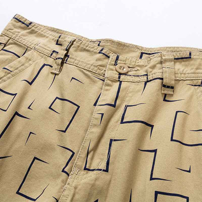 Solid Color Multi-pocket Geometric Print Five-point Pants