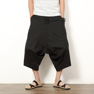 Men's Casual Retro Solid Color Cotton And Linen Lantern Pants SHOPPORA