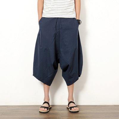 Men's Casual Retro Solid Color Cotton And Linen Lantern Pants SHOPPORA