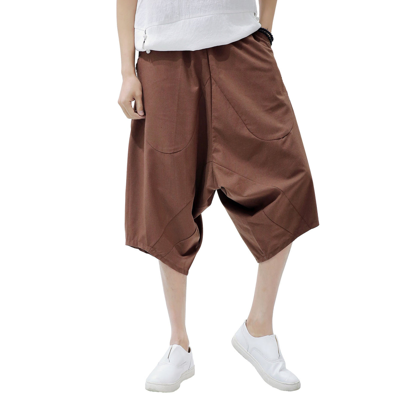 Men's Casual Retro Solid Color Cotton And Linen Lantern Pants SHOPPORA
