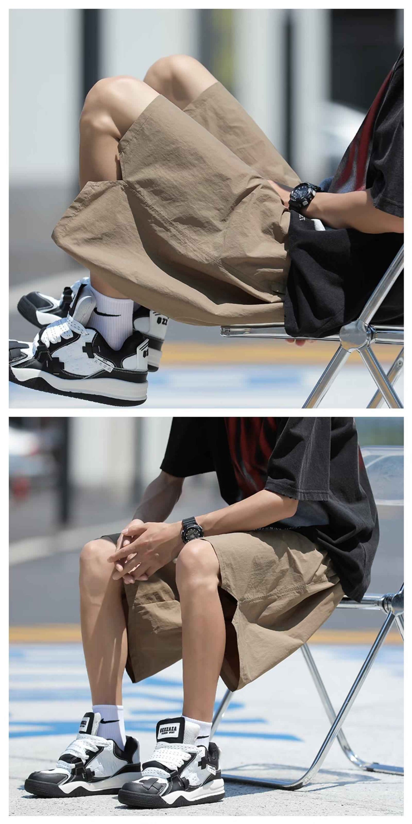 Men's Summer Thin Large Pocket Japanese Magazine Style Wear Fifth Pants