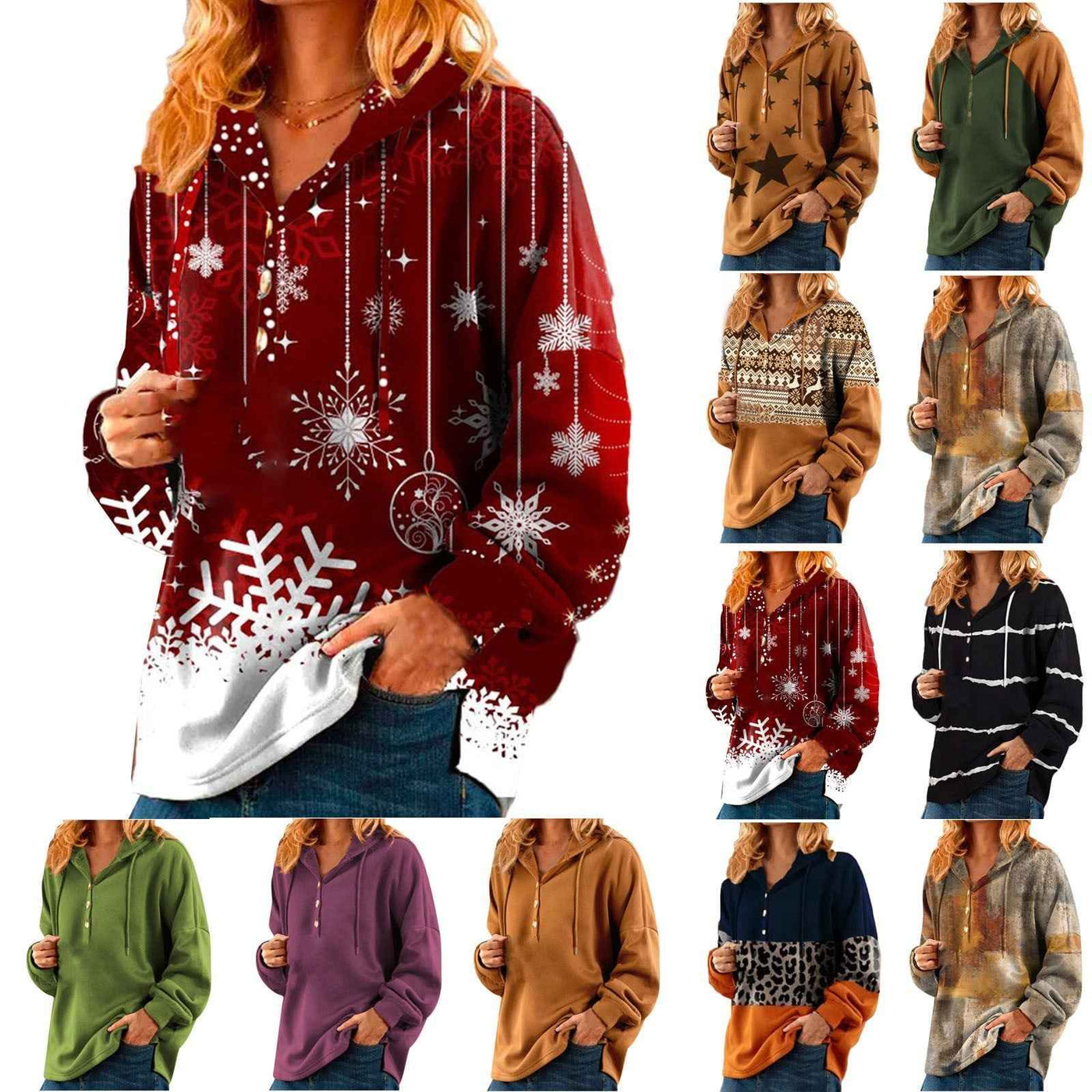 Ladies Short Casual Hooded Christmas Sweater