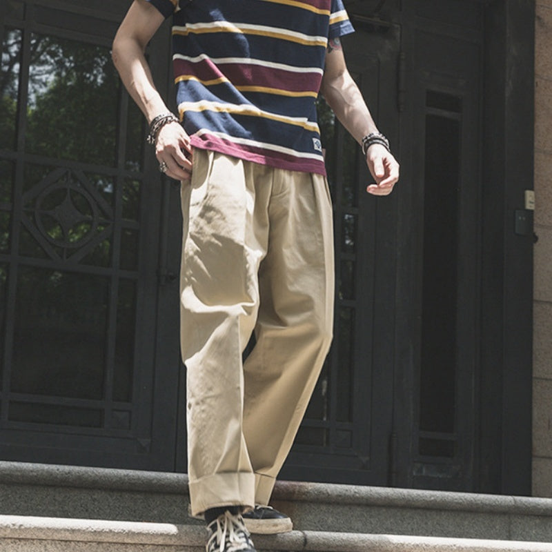 Retro Men's Casual Trousers Two Pleats Loose Cargo SHOPPORA