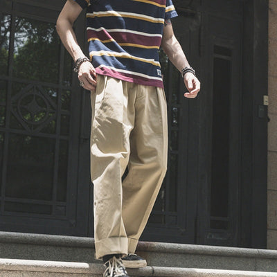 Retro Men's Casual Trousers Two Pleats Loose Cargo SHOPPORA