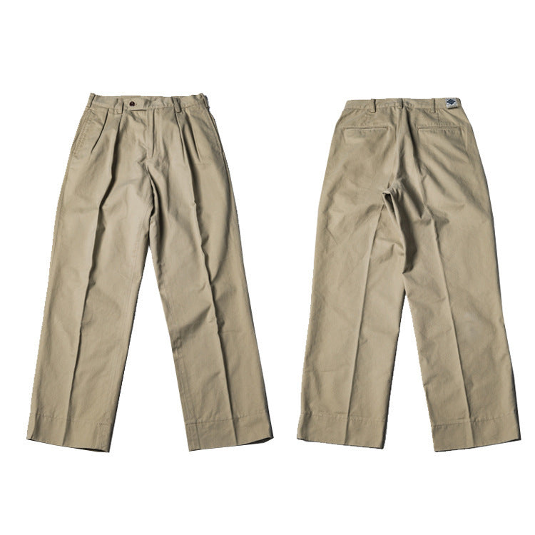Retro Men's Casual Trousers Two Pleats Loose Cargo SHOPPORA
