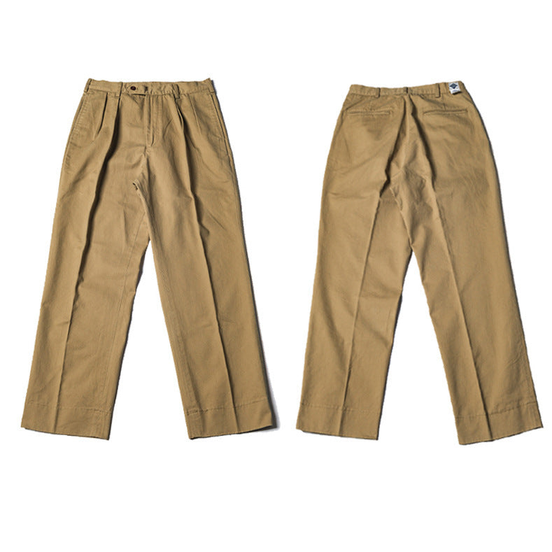 Retro Men's Casual Trousers Two Pleats Loose Cargo SHOPPORA