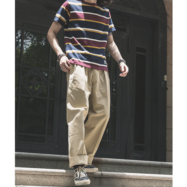 Retro Men's Casual Trousers Two Pleats Loose Cargo SHOPPORA