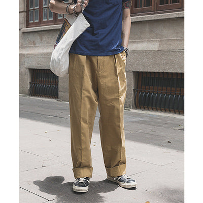 Retro Men's Casual Trousers Two Pleats Loose Cargo SHOPPORA