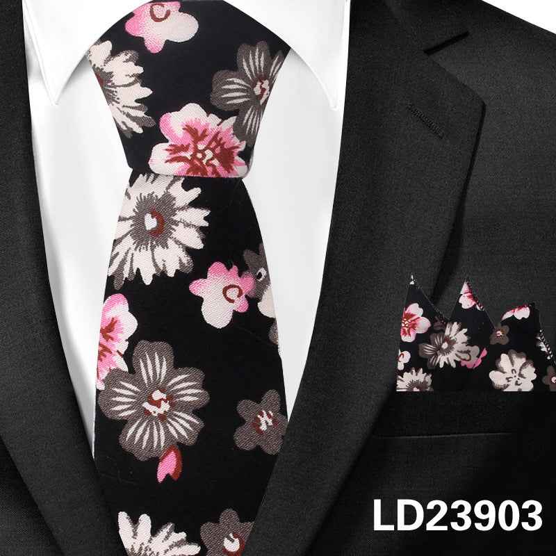 Casual Cotton Floral Print 6cm Casual Tie Pocket Square Suit