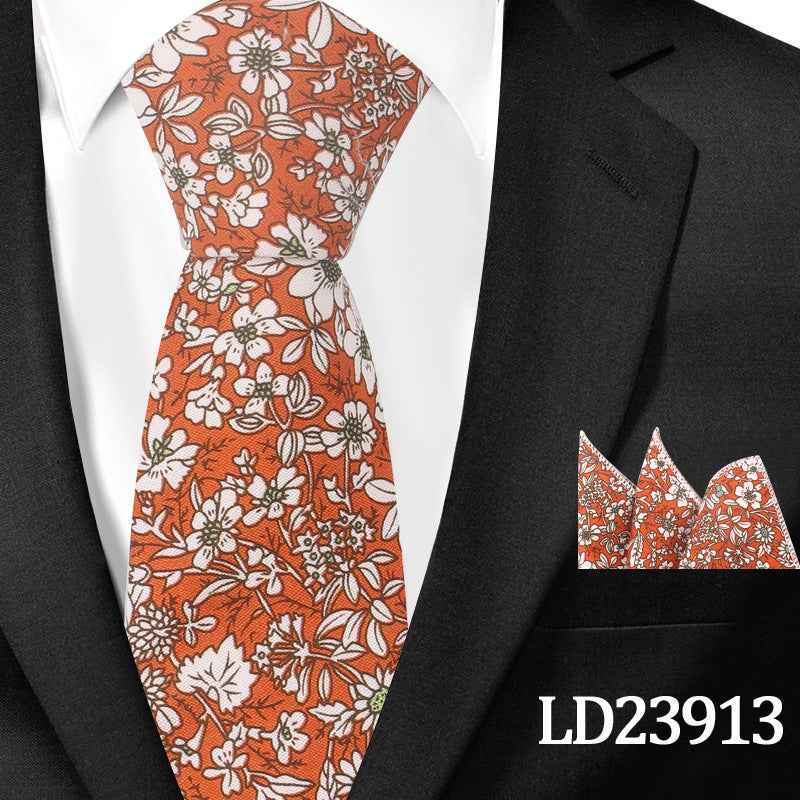 Casual Cotton Floral Print 6cm Casual Tie Pocket Square Suit