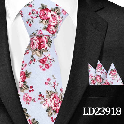 Casual Cotton Floral Print 6cm Casual Tie Pocket Square Suit