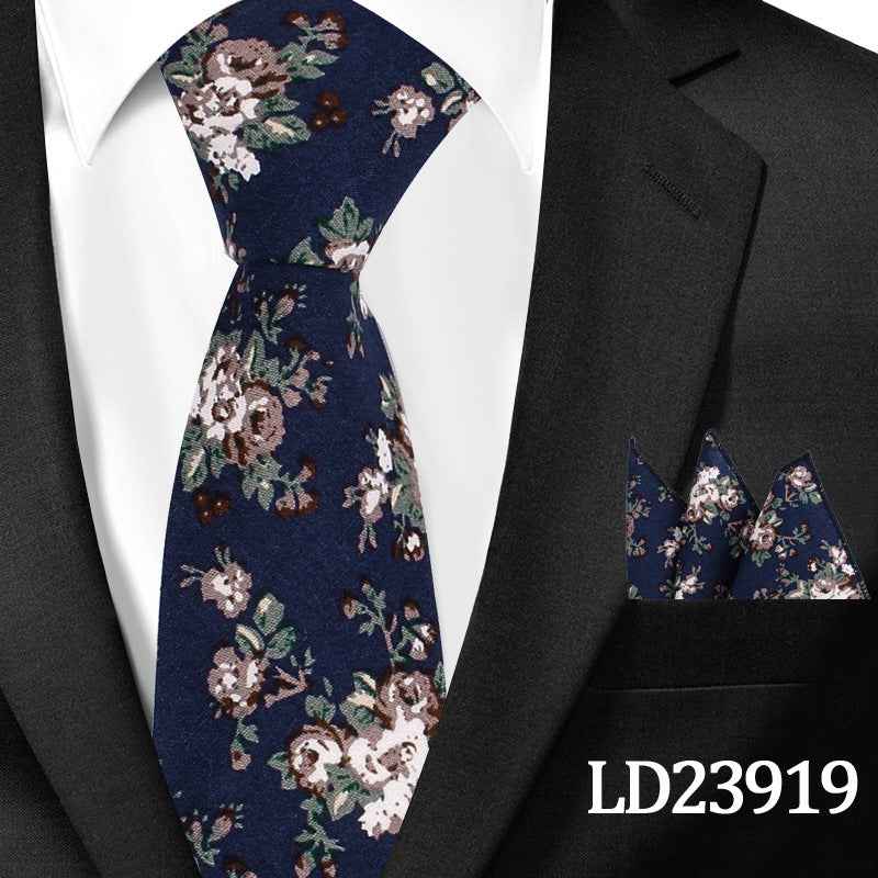 Casual Cotton Floral Print 6cm Casual Tie Pocket Square Suit