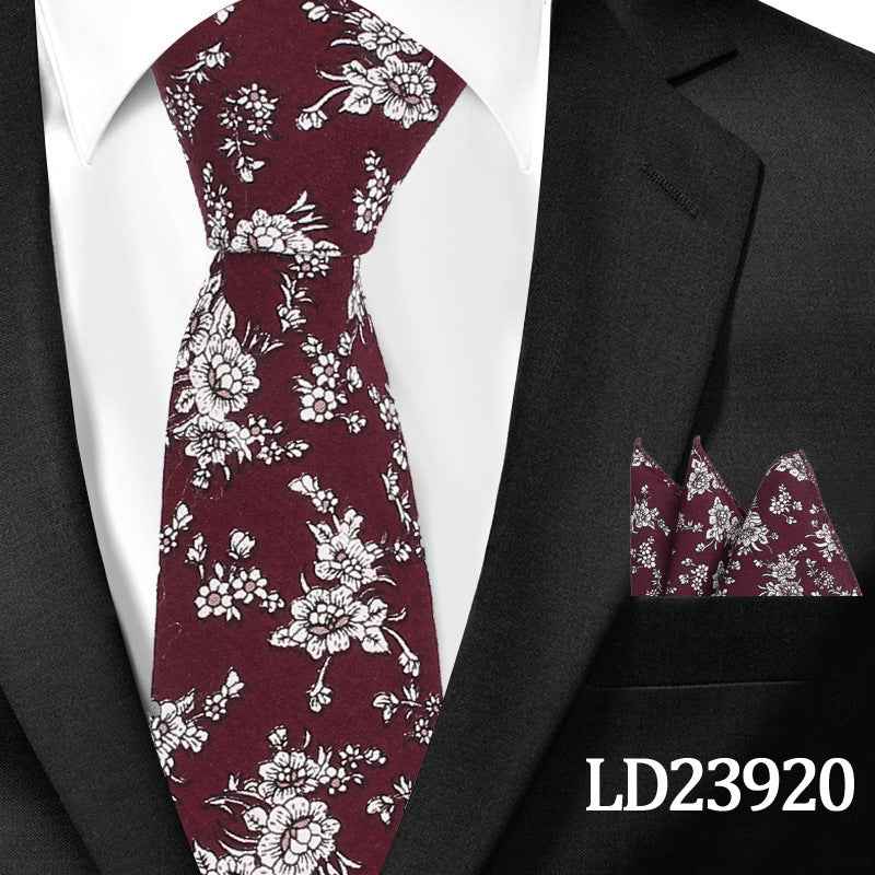 Casual Cotton Floral Print 6cm Casual Tie Pocket Square Suit