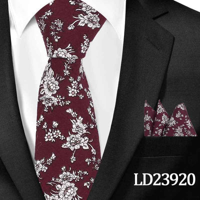 Casual Cotton Floral Print 6cm Casual Tie Pocket Square Suit