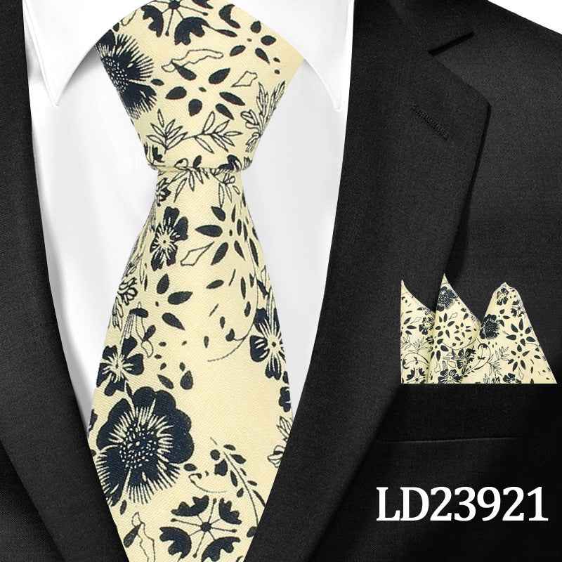 Casual Cotton Floral Print 6cm Casual Tie Pocket Square Suit