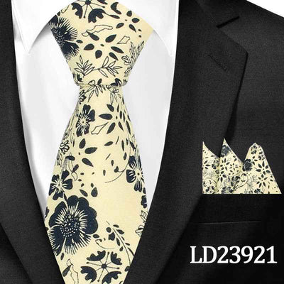 Casual Cotton Floral Print 6cm Casual Tie Pocket Square Suit