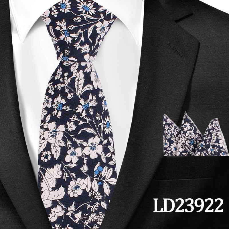 Casual Cotton Floral Print 6cm Casual Tie Pocket Square Suit
