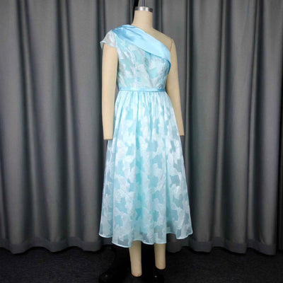 Women's Oblique Shoulder Contrast Color Evening Dress Jacquard Elegant Dress