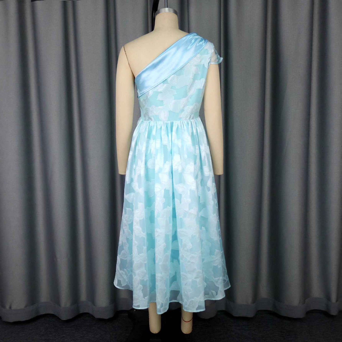 Women's Oblique Shoulder Contrast Color Evening Dress Jacquard Elegant Dress