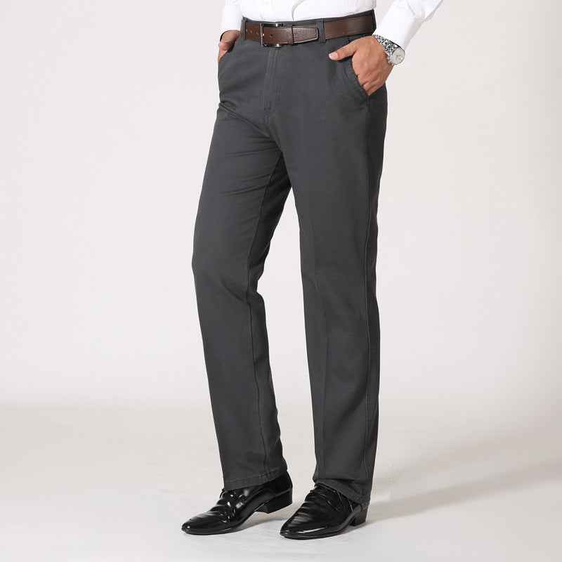 Autumn and winter men's cotton business casual men's trousers middle and old aged loose straight tooling long pants daddy