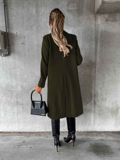 Women's Double-Breasted Long Wool Coat - Slim Fit