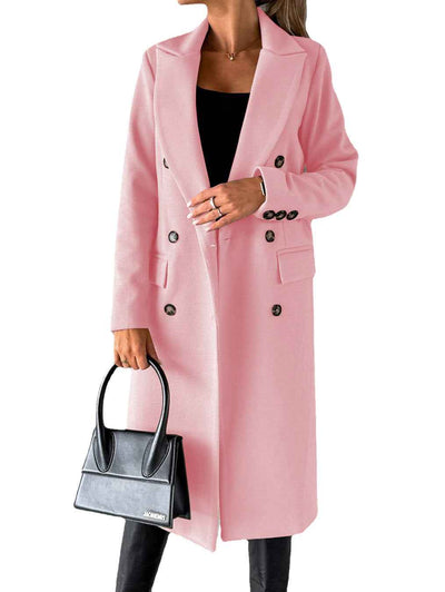 Women's Double-Breasted Long Wool Coat - Slim Fit